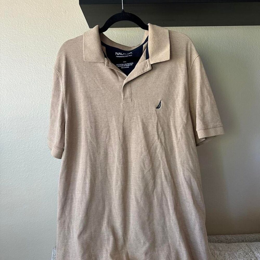 Nautica Men's Tan and Cream Polo-shirts
